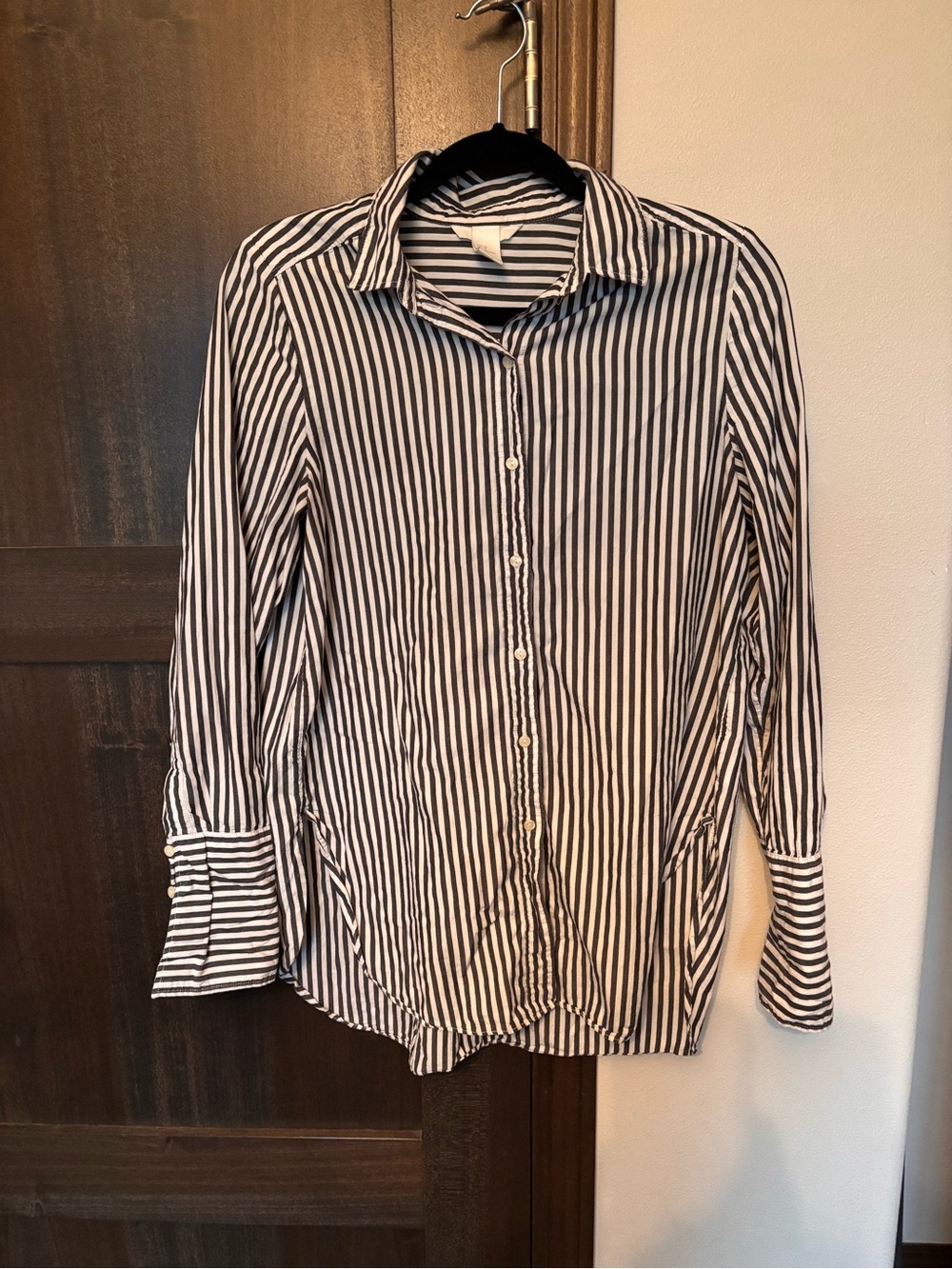 H&M Black and White Vertical Stripe Button-Down Shirt